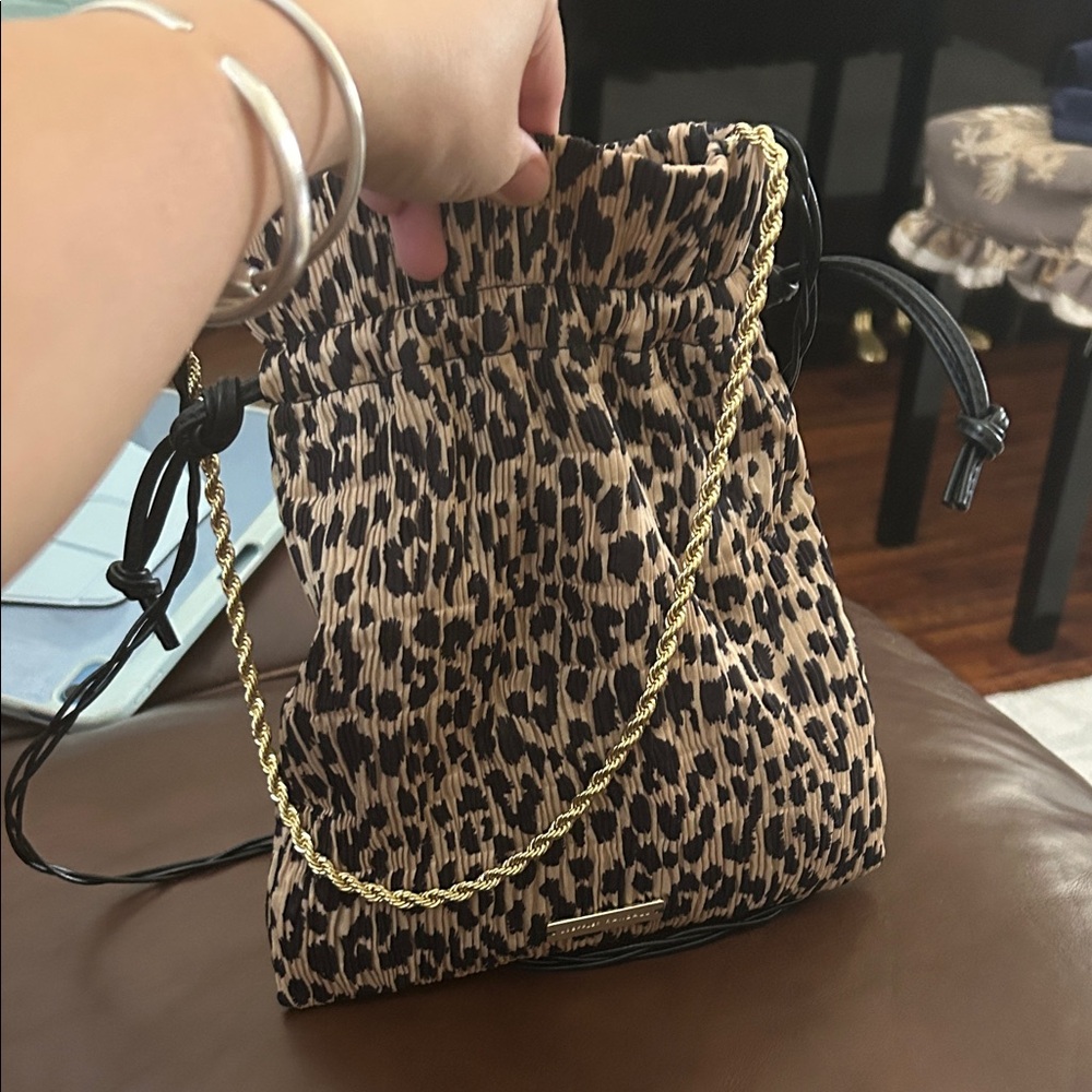 Loeffler Randall Leopard Print Shoulder Bag with Gold Chain